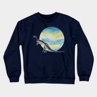 Dinosaur Skeleton in Space Blue Yellow Planet Crewneck Sweatshirt